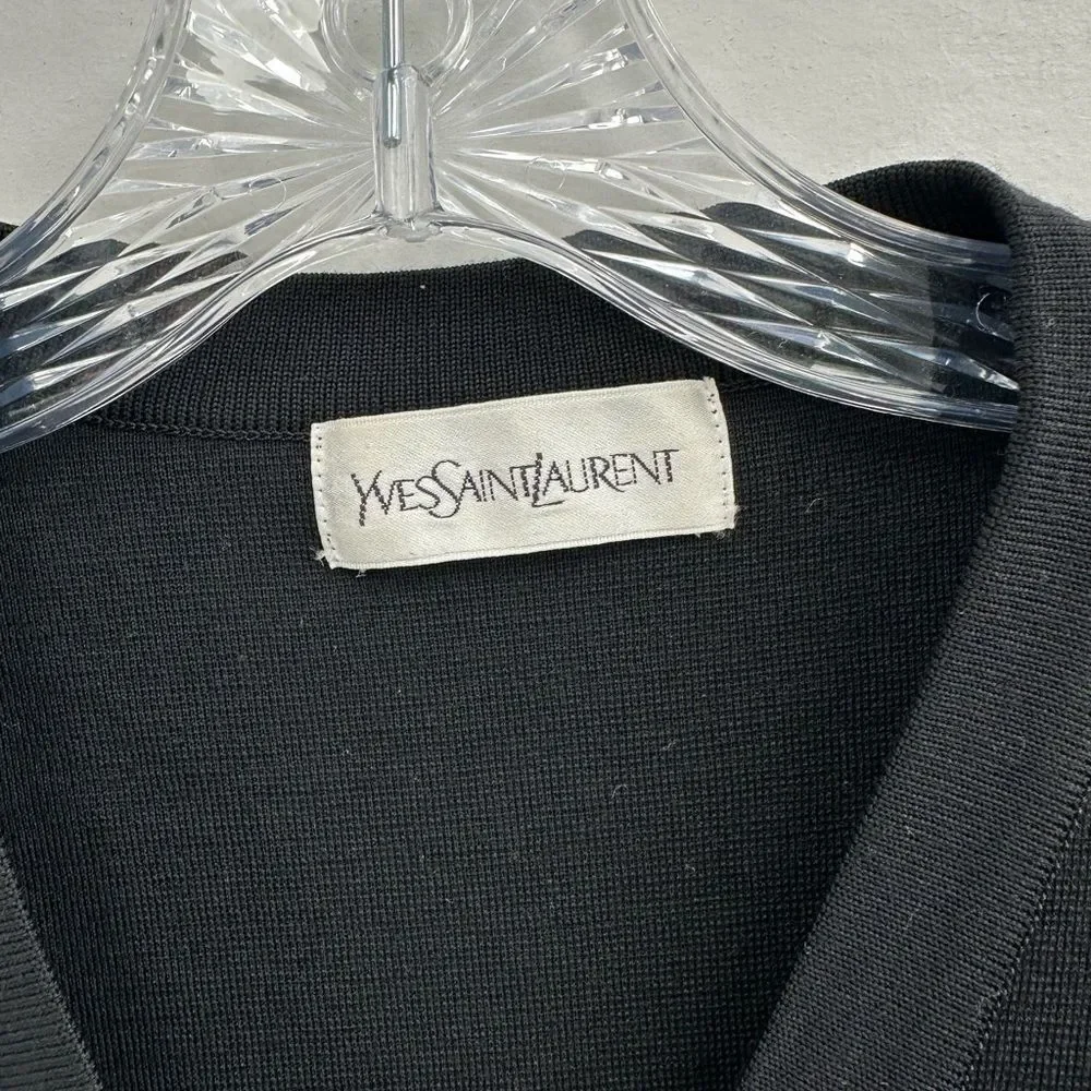 YSL Vintage Black Wool Cardigan Dress 3/4 Sleeve Large Gold Buttons Size M - Picture 8 of 14